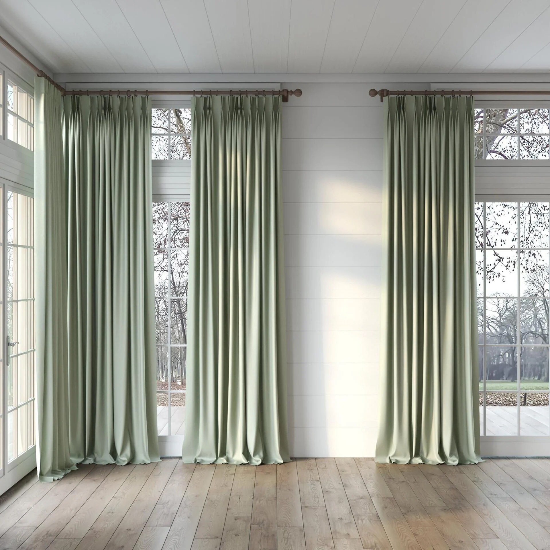Full view of Grove Seagrass, puddled, on curtain rod