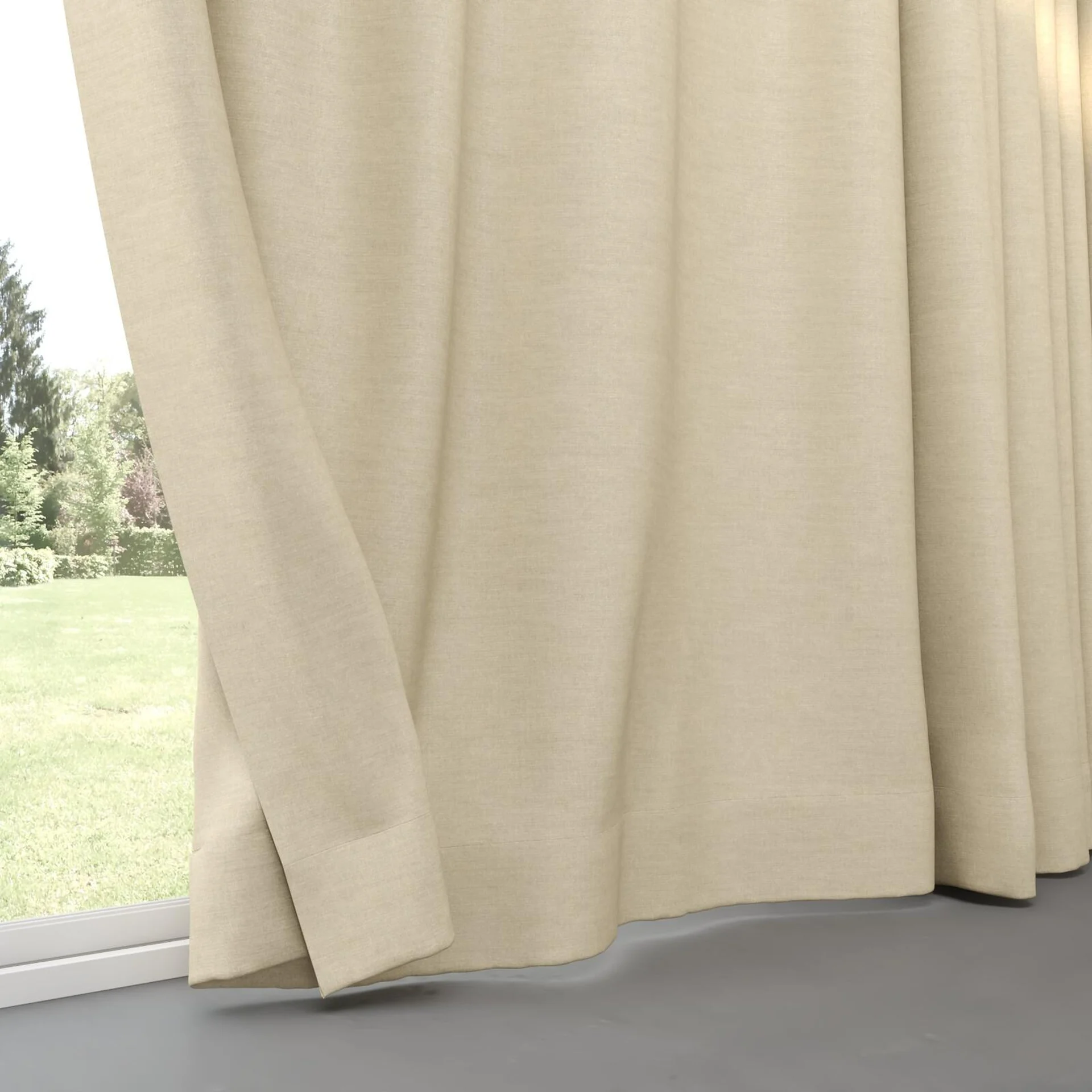 Bottom view of Drama Marzipan, pinch pleat