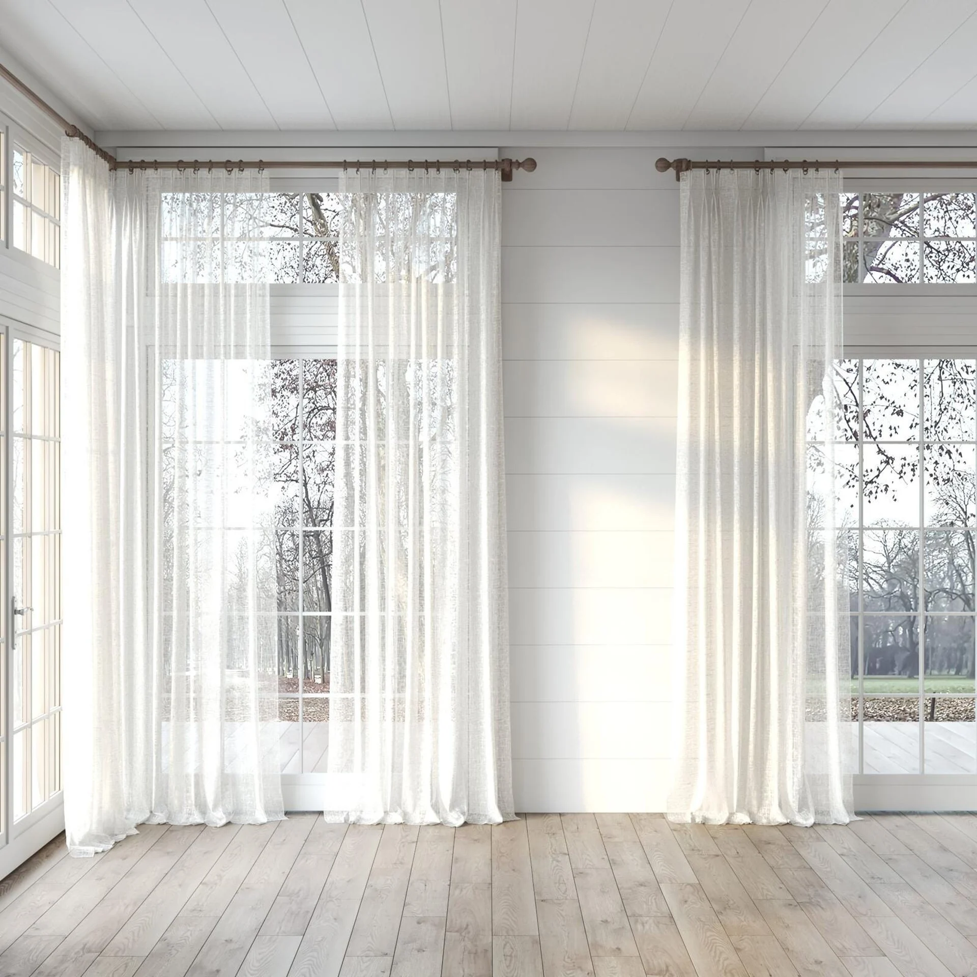 Full view of Beech Sand, puddled, on curtain rod