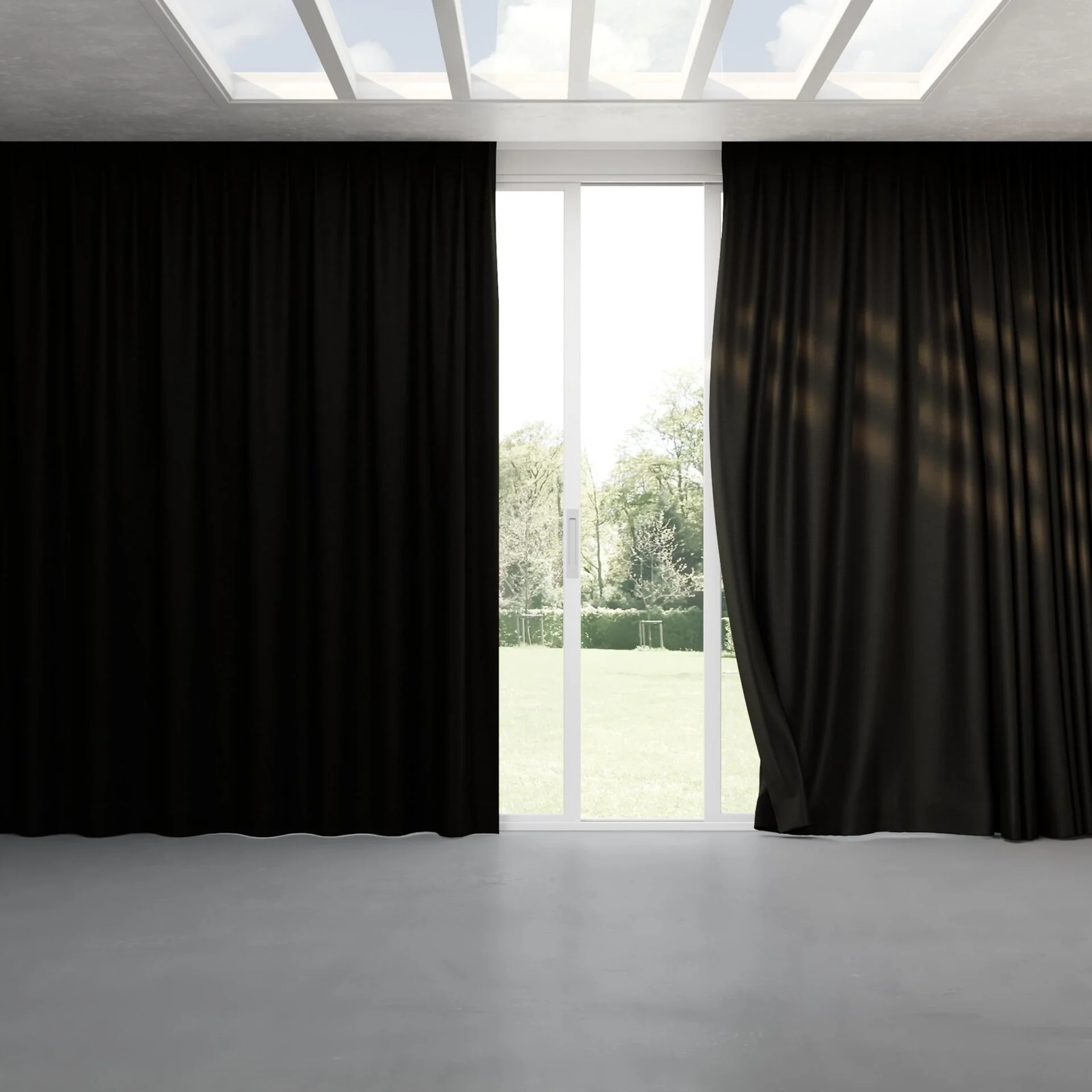Full view of Drama Onyx, pinch pleat