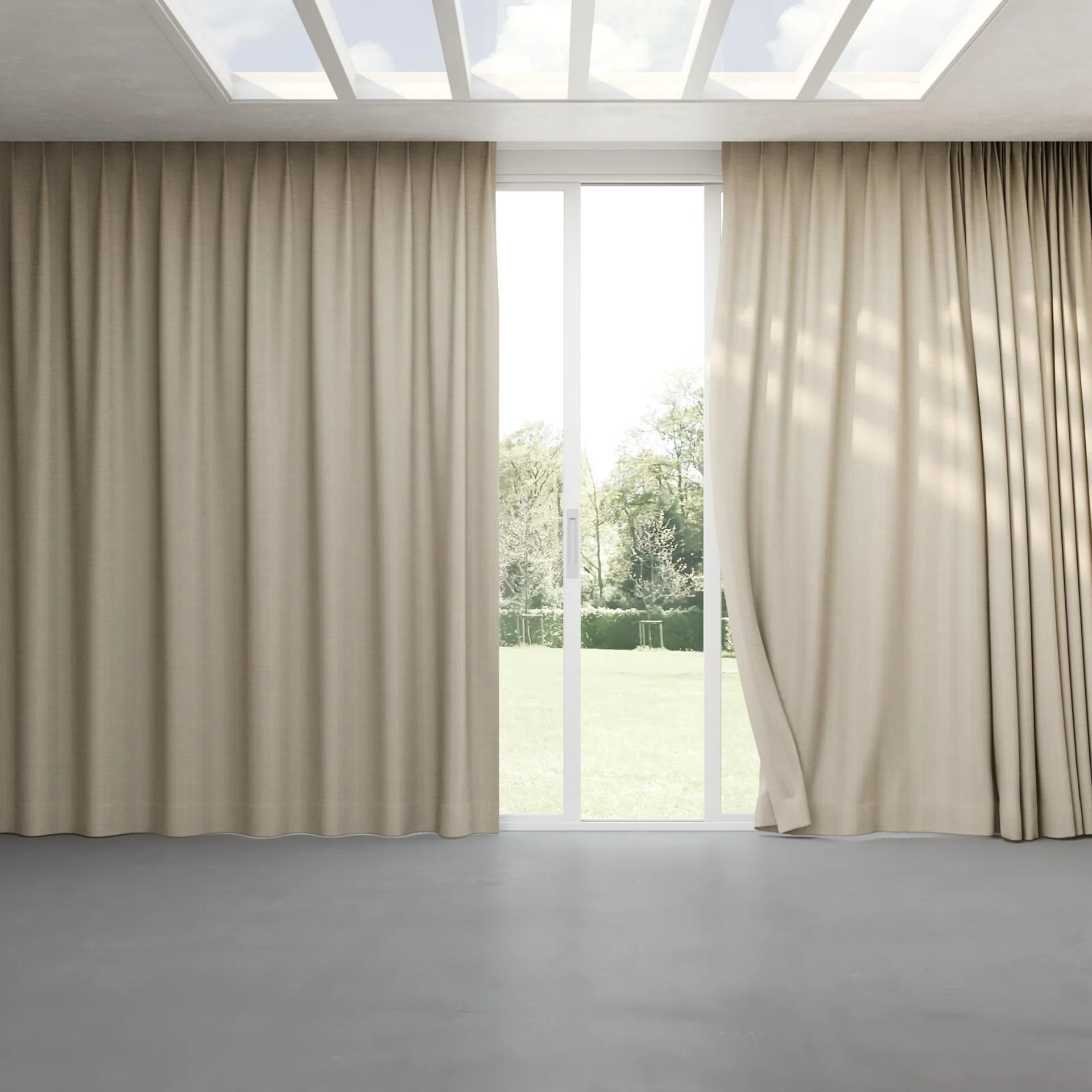 Full view of Tasman UC Birch, pinch pleat