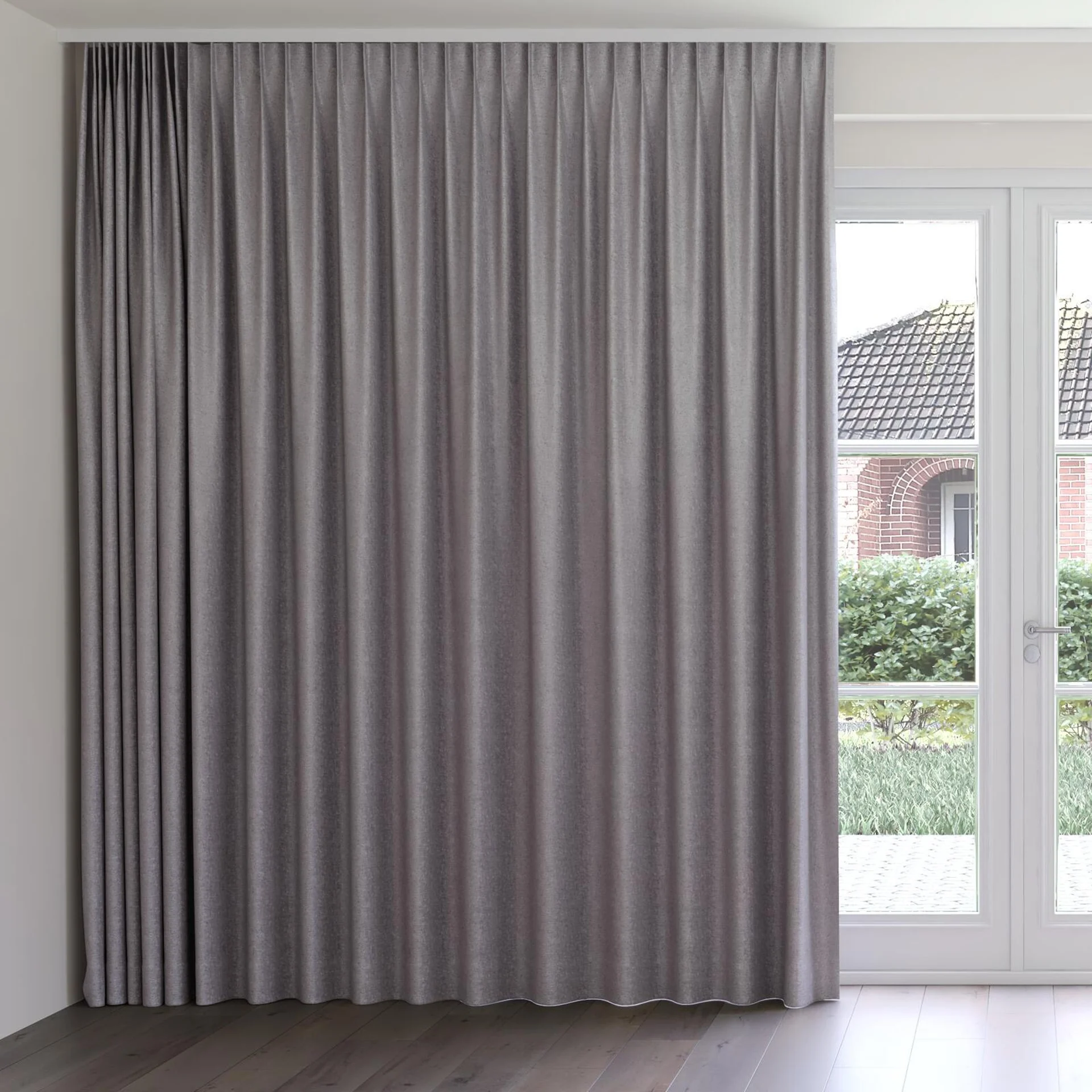 Front view of Monsieur Shark, on curtain rail