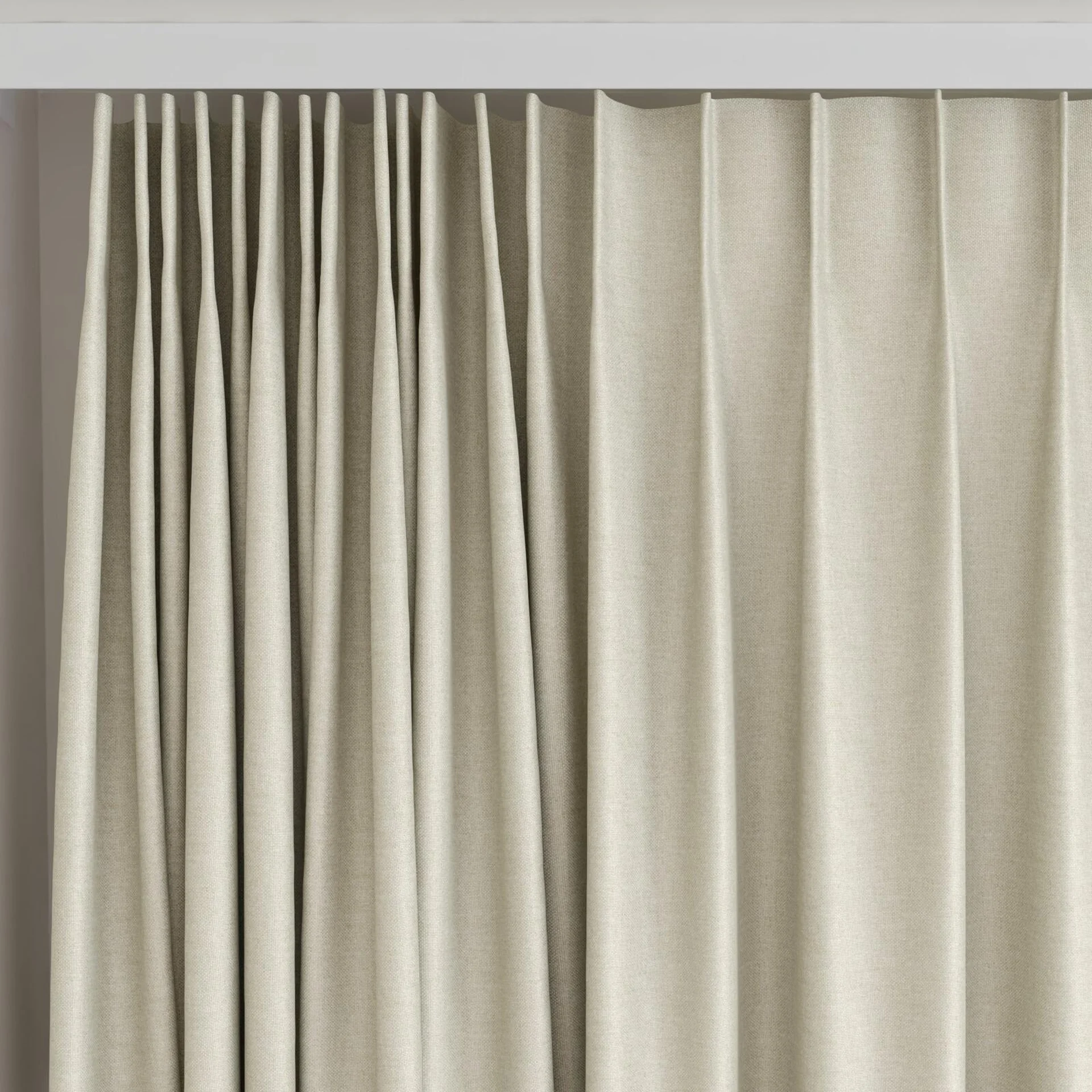 Top view of Grove Linen, on curtain rail