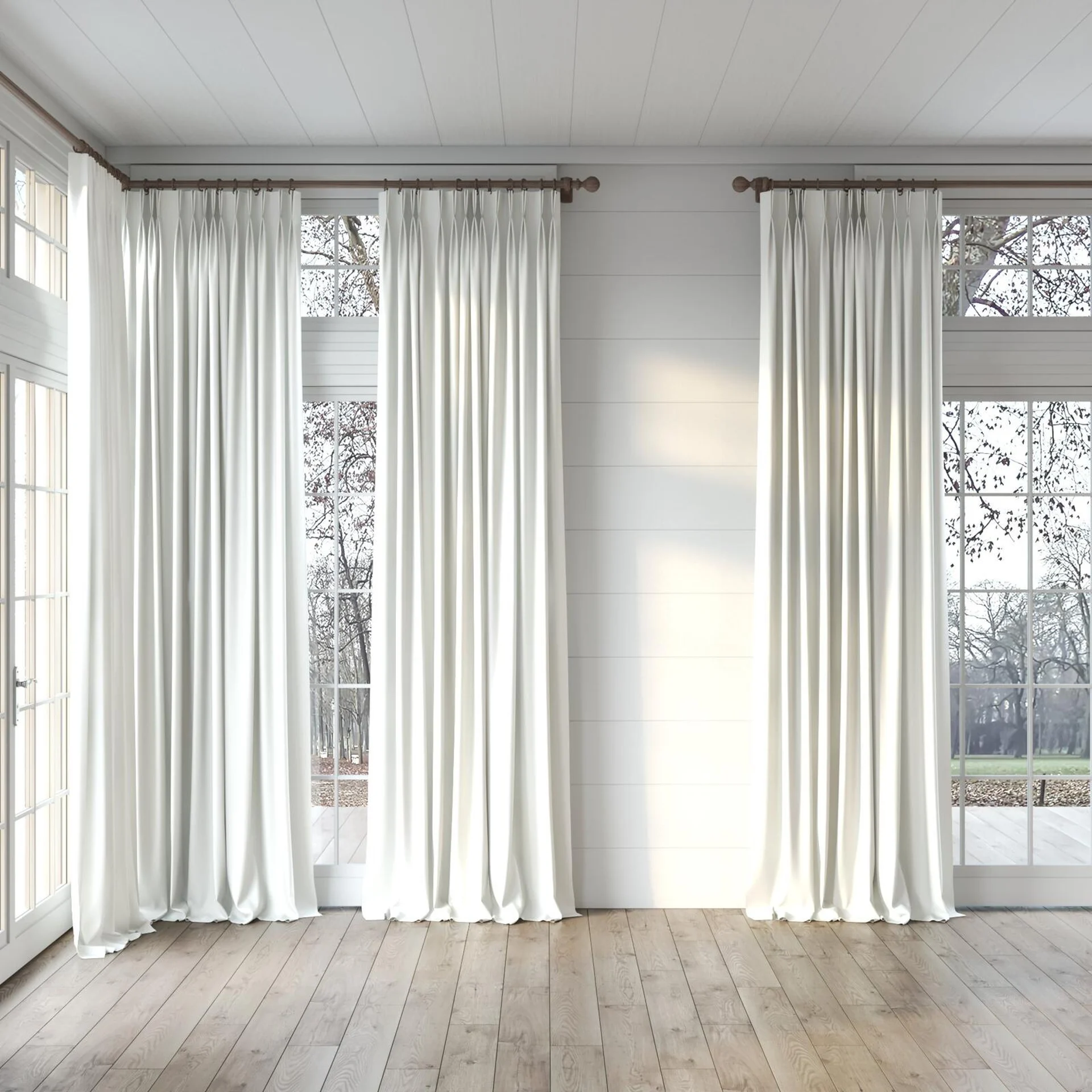 Full view of Naturama Snow, puddled, on curtain rod