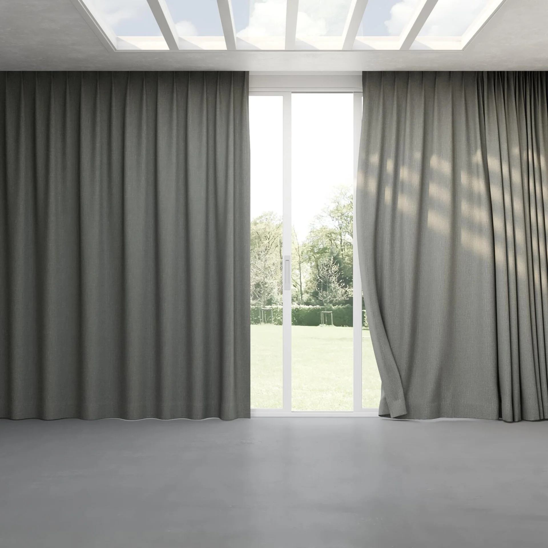 Full view of Cavalry Cement, pinch pleat