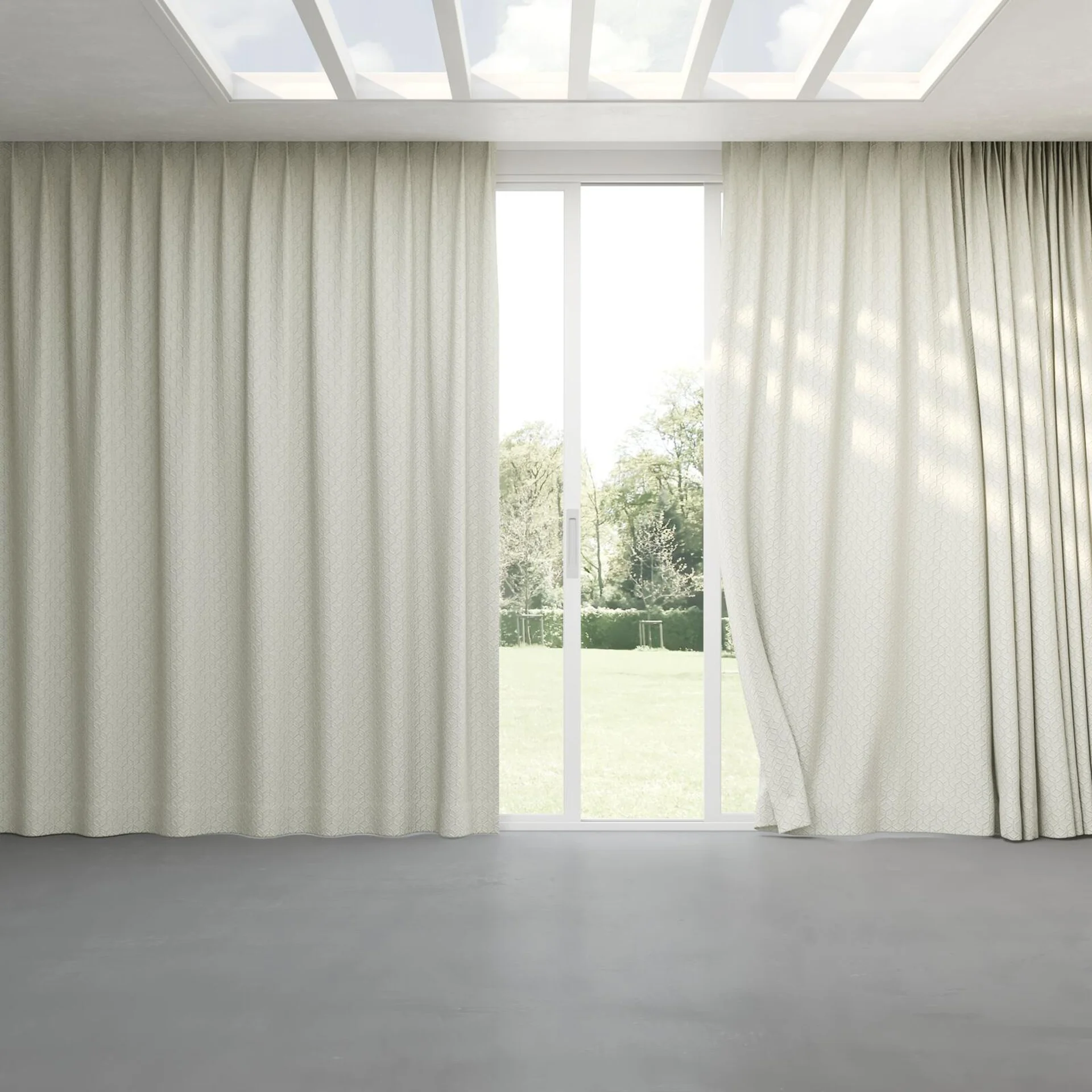Full view of Momentous Cream, pinch pleat